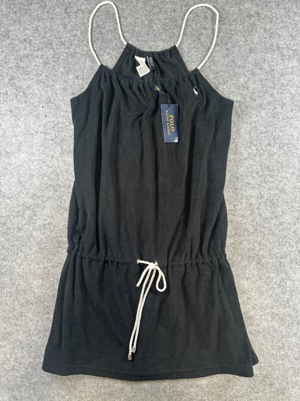 NWT Polo Ralph Lauren Sz Small Black Terry Drawstring Cover Up Dress Women - Picture 2 of 10